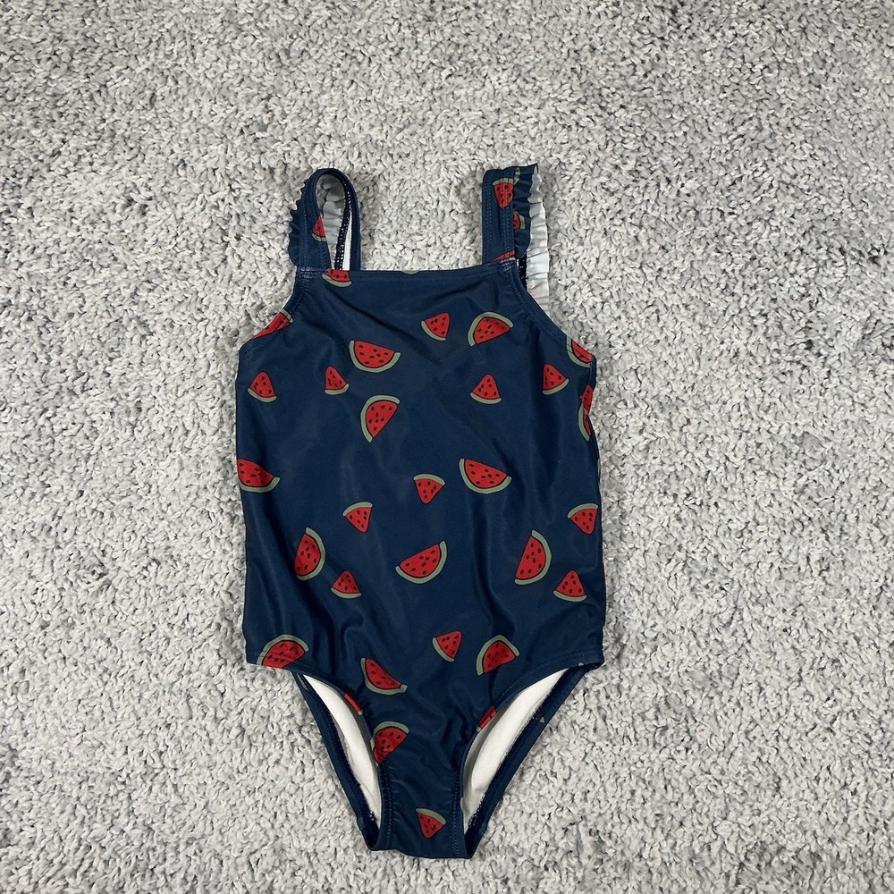 Carter's Baby Girls One Piece Swimsuit Size 4T Blue Watermelon Print Pre-Owned
